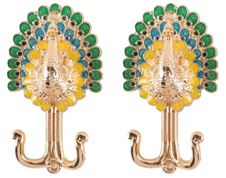 Alnicov 2 Stück Pfauen-Kleiderhaken, 12,2 cm, neuartiger Pfauenhaken mit 2 Haken, Vintage-Kleiderbügel, verzierte Wanddekoration für Hüte, Kleidung, Handtücher, Taschen