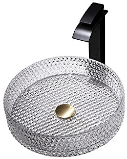 lavandino a parete, Lavandino da bagno in vetro con rubinetto, scarico a scomparsa, varie dimensioni, varie opzioni(C 6 piece set)