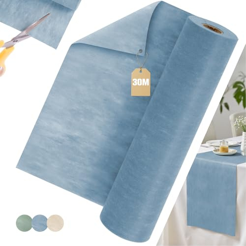 Aevcvok Vlies Tischläufer Blaue, 30cm x 30m Tischläufer Modern Table Runner Tischdeko Tischband Rolle, Dekoratives Tischband für aufe, Kommunion, Geburtstage, Freien, Hochzeiten und Party