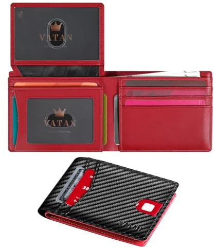 VATAN Portefeuille Homme Porte-Monnaie en Cuir avec Protection RFID | Portefeuille Mince pour Hommes, Porte-Cartes avec 15 Fentes à Cartes, 2 ID et fenêtre photo, Boite Cadeau
