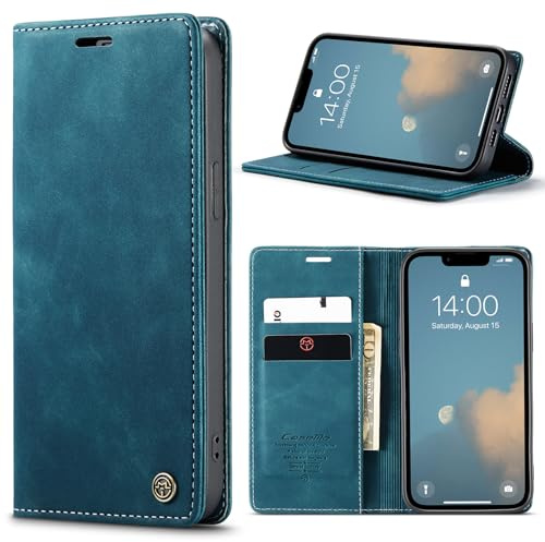 Wusbulk Handyhülle für iPhone 16E 5G Hülle, Premium Leder Klapphülle, Magnet Klappbar Flip Case Tasche, Standfunktion Kartenfach Wallet Schutzhülle für iPhone 16E 5G - Blaugrün