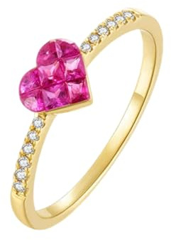 KnSam Au750 Gelbgold Eheringe Echt, 0.4ct Rubin Hochzeitsring Elegant Herz Quadratschliff Rose Rot, Ring mit Moissanit 18K Gold, Gr.47 (15.0)