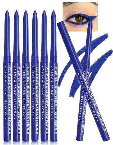 Erinde Set de 6 Crayon Yeux Bleu Waterproof, Couleur Naturelle Chaleureuse, Tenue Longue Durée Sans Décoloration, Texture Fluide, Parfait pour le Maquillage Professionnel et Quotidien
