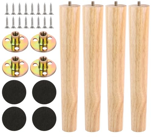VIDETOL 30cm Wooden Furniture Legs Set of 4, Nature 12inch Solid Wooden Sofa Chair Legs, Sofa Replacement Feet with Mounting Plate & Screws for Cabinet, Bed, Chair, Sofas, Dresser Table and TV Stand