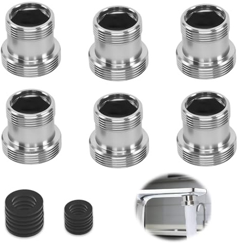 6 Stück Wasserhahn Adapter m18 auf m22 Gewindeadapter für Außengewinde Aluminium Wasserhahn Gewindeadapter mit Gummidichtungen Wasserhahnadapter für Gartenschlauch Küche Bad