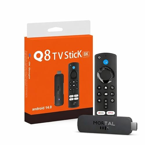 Mortal Q8 TV Stick 8K, Android 14.0, Streaming Media Player con telecomando, HDMI, USB 2.0, Type-C, interfaccia a infrarossi