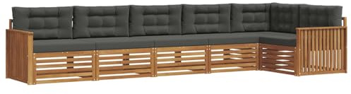 vidaXL Outdoor-Sofagarnitur mit Kissen 6 pcs Natur und Anthrazit, Gartenmöbel, Moderne Sofa-Garnitur, Eck-Sitzgruppe für Lounge draußen, bequemer Terrassenstuhl