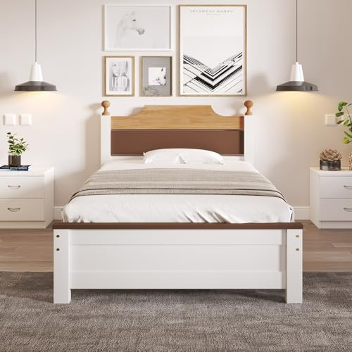 Zenith Living Solides Massivholzbett Futonbett, Einzelbett aus Kiefernholz mit Kopfteil und Lattenrosten, Natur, 90x200 cm, für Kinder und Erwachsene, Robuste Konstruktion (White, 90x200 cm)