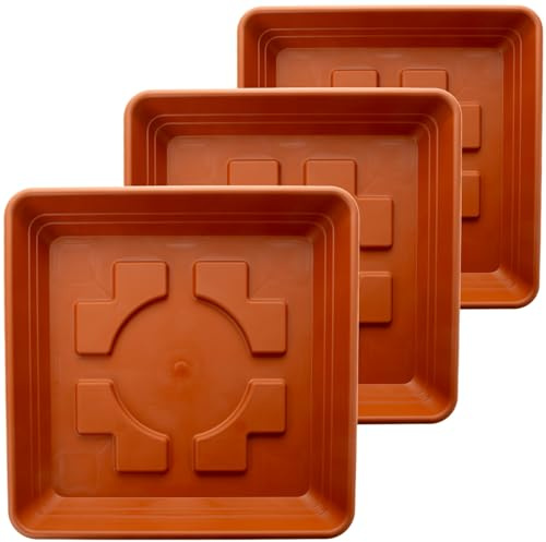 LIVINJA 3er Untersetzer Pflanzkübel 35x35 cm - Pflanzuntersetzer Terracotta für Blumentopf Untersetzer Groß Außen 40x40 - Robuste Made in Germany