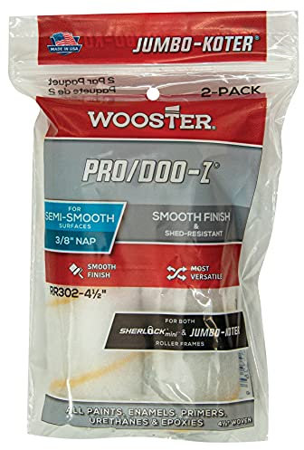 Wooster RR302-4 1/2 Brush RR302-4-1/2 Jumbo-Koter Pro/Doo-Z Roller 3/8-Inch Nap, 2-Pack, 4-1/2-Inch, White, 4.5 Inch