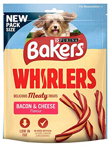 Bakers Whirlers Dog Treats with Bacon and Cheese Flavours, 130g