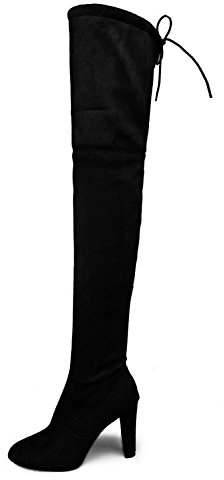 Minetom Tacchi Stivali Donne Sexy Allungare Faux Slim Stivali Alti sopra Il Ginocchio Stivali Tacchi Alti Autunno Inverno Nero EU 42