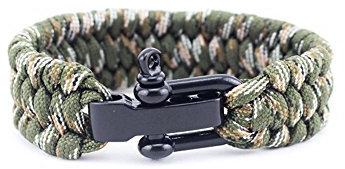Bracelet de Sport en Plein Air, Casual 550 LB Bracelet de Survie Paracord Wristband Chain avec 3 Taille Ajustement Légèrement la Manille Noire d'acier Inoxydable pour Camping Randonnée Gym
