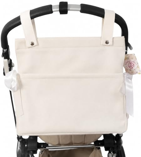 Danielstore Bolso Carro Bebe Bolso Organizador Bebé Bolso Maternidad para Colgar al Carro con Dos Asas Cortas Talega Polipiel Carrito Bebe Blanco Roto-(Blanco)