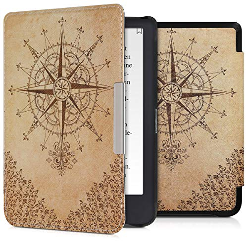 kwmobile Klapphülle kompatibel mit Tolino Shine 3 Hülle - eReader Case - Kompass Barock Dunkelbraun Beige