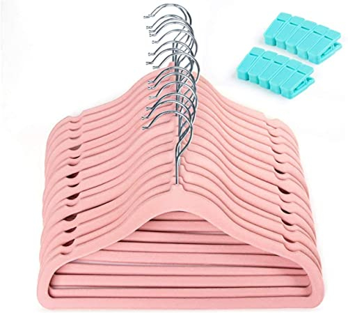 ilauke Kinder Samt Kleiderbügel, 30cm Ultradünne Kinderkleiderbügel mit 10 360° Drehbarem Kleiderbügel Haken, rutschfeste platzsparende Baby-kleiderbügel für Kleiderschrank Schrank Kleidung, Rosa