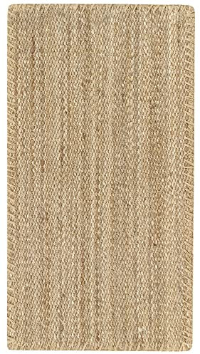 HAMID - Jute Teppich, Granada Teppich 100% Natürliche Jutefaser Handgewebt, Weicher Teppich und Hohe Festigkeit für Wohnzimmer, Esszimmer, Schlafzimmer, Flurteppich - Natürlich (110x60cm)