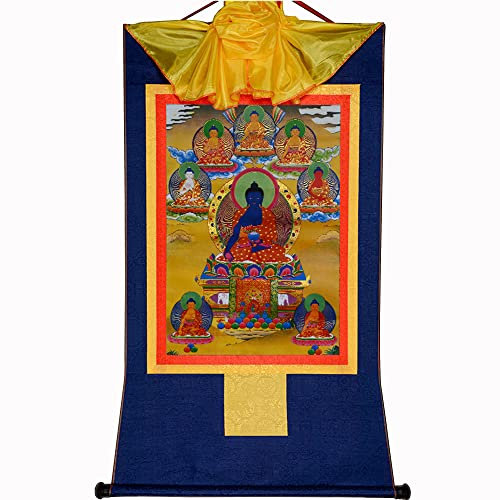 Gandhanra Thangka Tibetische Wandbehang,Acht Medizinischer Buddhas Thangka,Heißgeprägter Buddha Wandteppich für Zen Wohnkultur, Meditation, Spirituelle Entspannung und Ruhe
