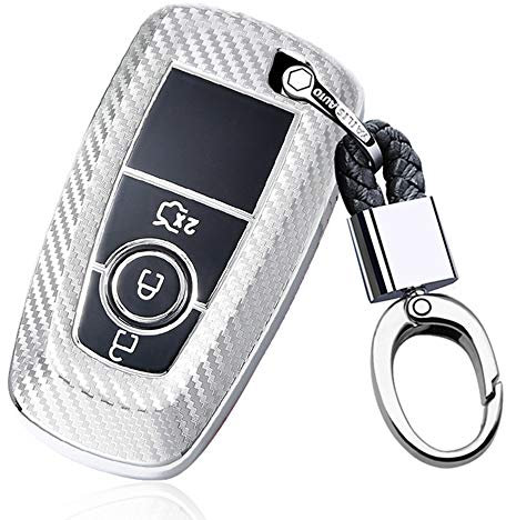ontto Coque de clé de Voiture Adapté pour Ford Mondeo Fusion Mustang Explorer EcoSport Ranger Fiesta Étui Cas pour Télécommande de clé Voiture en TPU Protection de clé avec Porte-clés-Argent