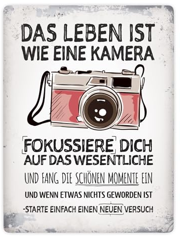 Das Leben ist wie eine Kamera Metallschild XXL mit Kamera Motiv
