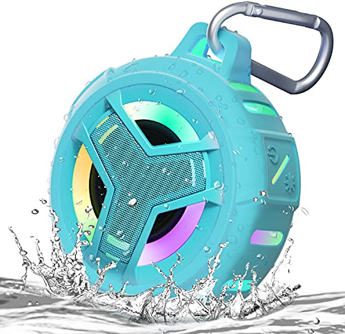 EBODA Enceinte de douche Bluetooth étanche, IPX7 flottante sans fil, véritable haut-parleur stéréo sans fil avec son net, 2000 mAh avec lumière LED pour kayak, plage, cadeaux - Bleu ciel