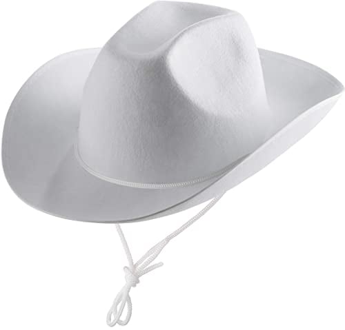 Cowboy Hut Weiß – 2 Stück Filz Cowboyhut Damen & Herren mit Verstellbarem Kordelzug am Hals, Cowgirl Kostüm Damen und Cowboy Kostüm Herren Zubehör, Cowboy Hut Passend für Teenager und Erwachsene
