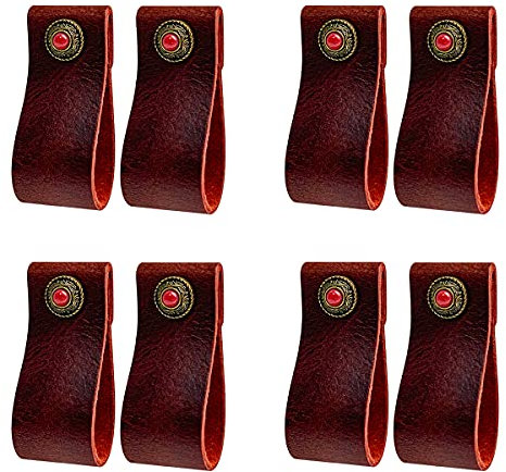 DOXILA Leather Handles for Furniture, 8PCS Cupboards Drawer Handles Cabinet Knobs, Vintage Soft Kitchen Bedroom Living Room Furniture Handles, Anti-Collision Anti-Static, Red Wine…