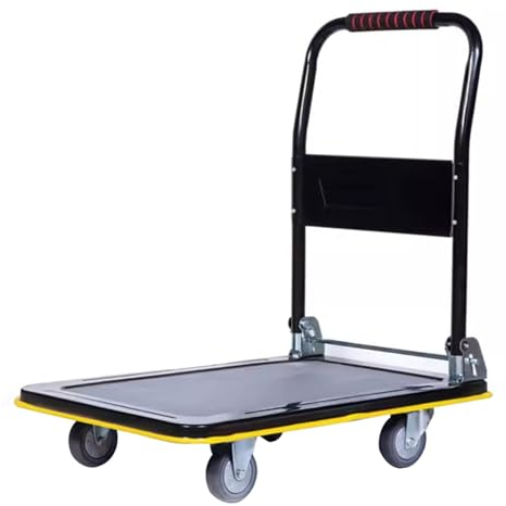WENMEE Trolley Carry Faltbar, Moving Platform Hand Truck Mute Kleinen Wagen Trolley Verdickt Vier Räder Tragbar Haushalt Falten Pritschenwagen(Black,77x50x84cm)