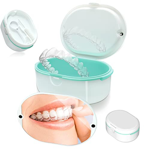 Zahnspangendose,Prothesenbox, Aufbewahrungsbox für falsche ZähneRetainer-Reinigungsbox,kieferorthopädische Retainer Box,mit Kautabletten für Zahnspangen,Werkzeug zum Entfernen von Zahnspangen