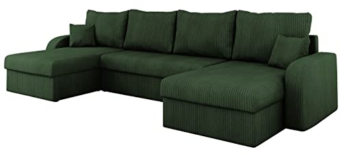 Mirjan24 Ecksofa Kristofer U Cord, Design Eckcouch Couch mit Schlaffunktion, DREI Bettkasten, Wohnlandschaft, Bettfunktion, U-Form Sofa, Seite Universal, Farbauswahl (Poso 14)