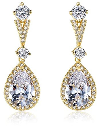 Lustige Ohrringe Damen Gold, Ohrringe Hängend Träne Ohrringe Zirkonia Kupfer 10x29mm Geschenk für Tochter