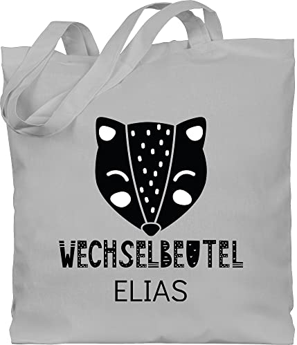 Baumwolltasche - Kita Beutel Wechselsachen Mädchen - Wechselbeutel mit Fuchs - Unisize - Hellgrau - kindergarten tasche stoffbeutel kinder personalisierte jutebeutel wechselwäsche wäschbeutel