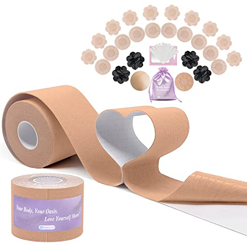 UbodyOasis Boob Tape Set - Boobytape for Breast Lift and Nipple Covers for Women - Instant Lifting Boobytape for Breast Lift Plus Size and Good Lines Boobytape - Black - 7.5cm
