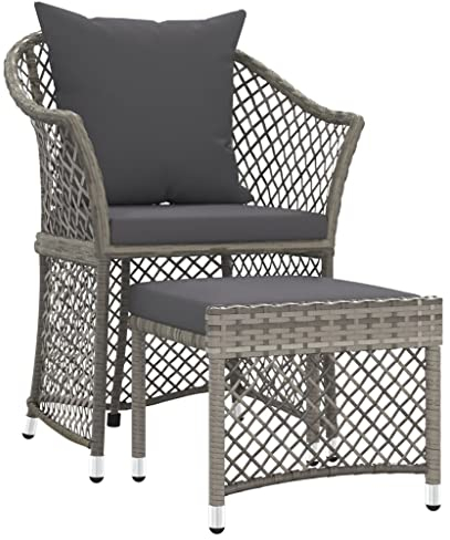 vidaXL Garten Lounge Set 2-TLG., Gartenmöbel Set mit Kissen, Gartenstuhl Gartensessel Hocker für Garten Terrasse, Loungemöbel Stahlgestell, Grau Poly Rattan
