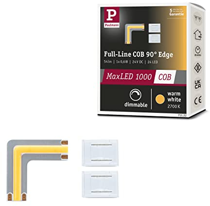 Paulmann 71121 MaxLED 500 LED Strip Full-Line COB Ecke 90° 0,3W 833lm/m 800LEDs/m dimmbar 0m Silber Kunststoff 2700K LED Band erweiterbar
