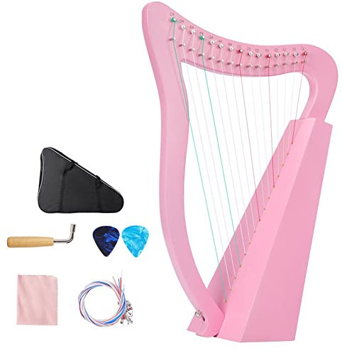 Lyra-Harfe, 15-saitige Lyra-Harfe, Mahagoni, Musikinstrument, Harfe, Nylonsaiten für Musikliebhaber, mit Stimmwerkzeug und schwarzer Aufbewahrungstasche (Color : Pink)