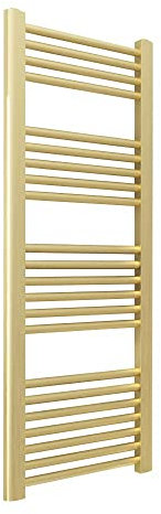 400mm (w) x 1200mm (h) Brushed Brass Straight Towel Rail, Electric Bathroom Ladder Rail - 300w Thermostatic Prefilled