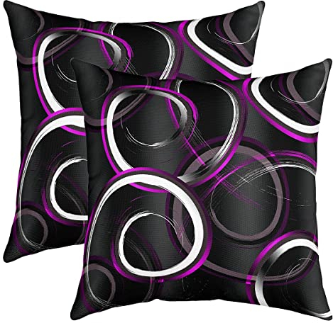 Geometrie Kissenbezüge 45x45cm für Couch Schlafsofa 2er Set Kissenbezüge Geometrische Kreis Sofakissen Couchkissen Kissenhütte Moderne abstrakte Kunst Lila Weiß Schwarz Kissenbezug