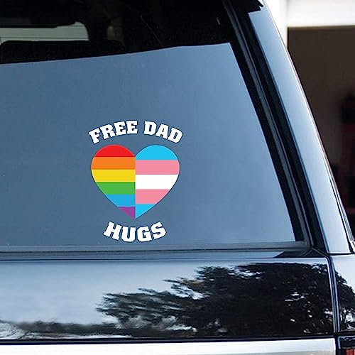 Yelolyio Free Dad Hugs Gay Lesbian Heart Stickers for Water Bottles, Phone, Laptop, Skateboard, Car, Gay Pride LGBT Equality Lesbian Window Car Vinyl Sticker, Bumper Sticker, Set of 2, 6 Inch