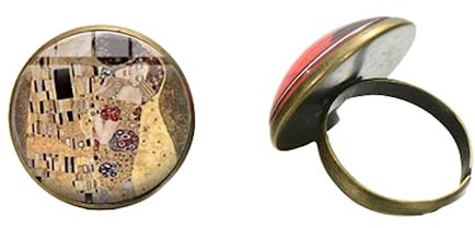 MeLbiz Gustav Klimt Ring mit Kuss-Motiv, Glaskunst, Bildring, Foto, handgefertigter Schmuck, verstellbare Größe, Ringe für Mädchen und Frauen, Perlmutt