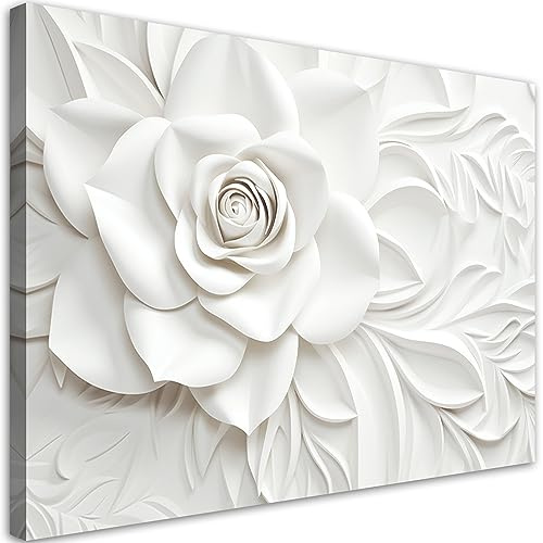Feeby Bild Auf Leinwand Blumen 3D Blumenmotiv 60x40 cm 1 tlg Modern Leinwandbilder Bild auf Leinwand Kunstdruck Wand Bild Wanddeko Design Schlafzimmer Büro Flur Hotel Spa Wohnzimmer Botanik AI Gold