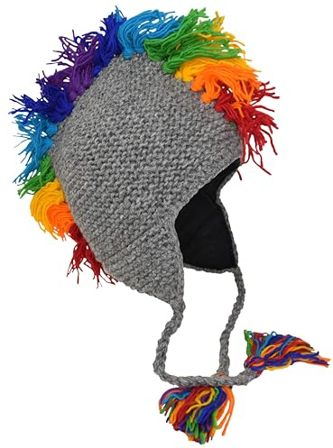 Gheri Herren Mohawk-Mütze aus schwarzer Regenbogenwolle, Grauer Regenbogen