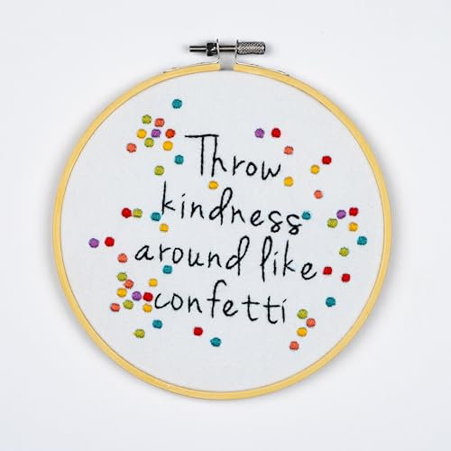 DUTCH STITCH BROTHERS Konfetti-Stickerei-Starter-Set mit Muster und Anleitung. Gestempelte Sticksets mit Stickkleidung mit Muster. 15,2 cm Stickrahmen