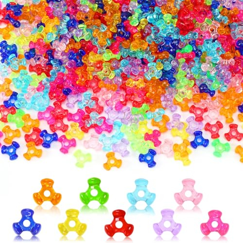 UPINS Tri Perlen, 1200 Stück, gemischt, transparent, farbige Kunststoffperlen, Großpackung für Bastelarbeiten, Kranz, Zuckerstange, Regenbogenfarben, Tri-Perlen, Weihnachtsbaumschmuck,