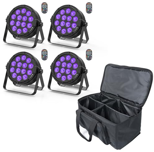 DELIBANG 4 pièces LED par projecteur lumière de scène avec sac, 84 W RGBW DMX disco lumière de fête avec télécommande Modes son maître-esclave automatique pour DJ bar mariage Halloween Noël