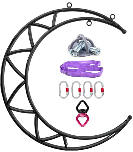 NUNETH Moon Aerial Lyra Hoop Black, Ceiling Mounting Aerial Hoop Complete Kit, Professional Aerial Swing Hoop for Yoga, Fitness, Performance, Circus