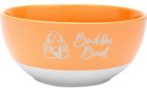 GRUSS & CO Schale mit Motiv Buddah | Schale aus Steinzeug, farbig glasiert, mit Garvur und Spruch, 60 cl, Orange | Frühstück, Müslischale, Geschenk Geburtstag | 48957