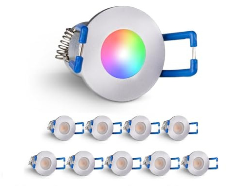 3W LED Mini Einbaustrahler, RGBW farbwechsel, Dimmbar über Funk + Wi-Fi, Aluminium, IP65 Wassergeschützt, Innen- und Außenbeleuchtung (Silber, 10x Minispot)