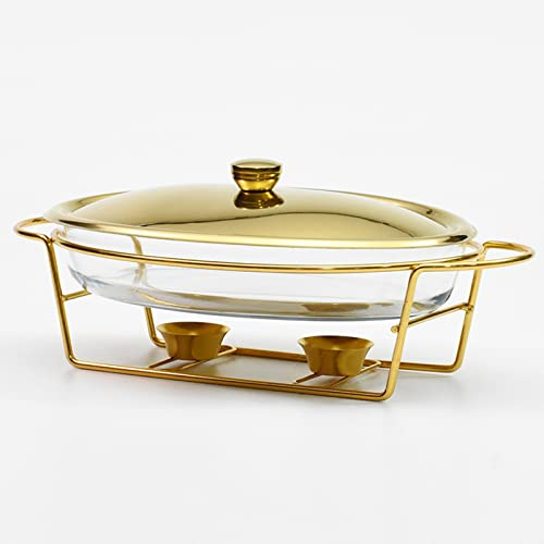 ZERAPH 3L Oval Chafing Dish Buffet Set With Glass Pot And Stainless Steel Stand Perfect For Weddings,Parties,Banquets,And Catering Events (Gold)