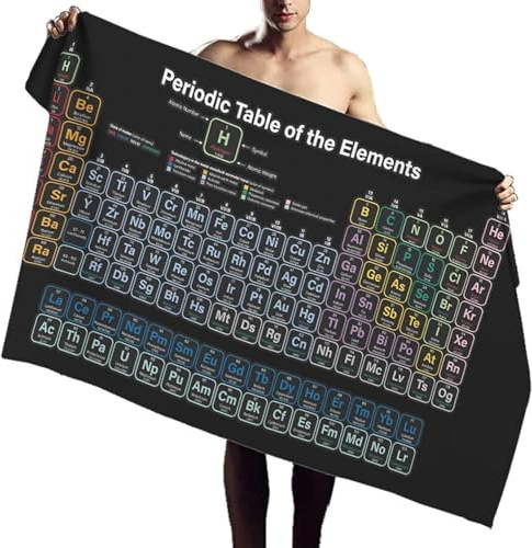 Latwerio Strandtuch Periodensystem, 3D Handtuch Periodensystem Badetücher, Absorbierendem Strandtuch Mikrofaser Weich Badetuch XXL für Camping Fitnessstudio Reise Strandhandtuch 150x200 cm A2231